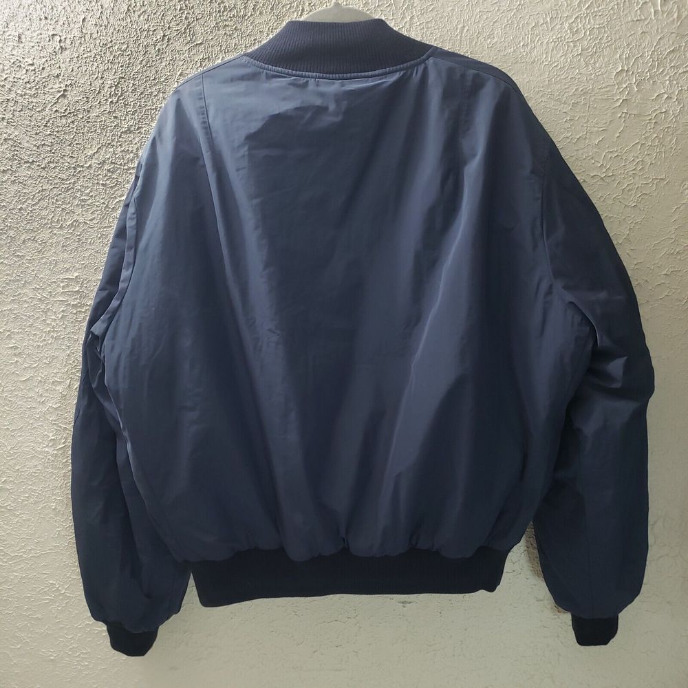 EUC Zara Padded Bomber Jacket Puffer Coat Womens L Navy Blue Quilted Lining Zip - Picture 5 of 11